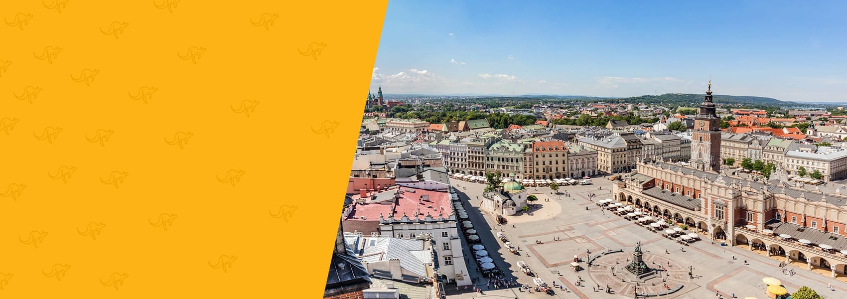 widok z lotu ptaka na stary rynek i łazienki w Krakowie